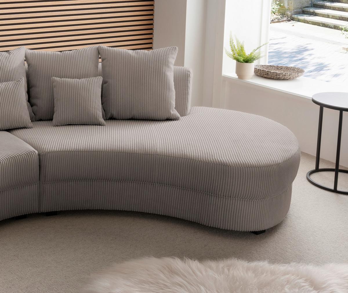 Wohnlandschaft Limoncello grau-braun Cord - Graubraun/Schwarz, Design, Kunststoff/Textil (300/160cm) - Livetastic