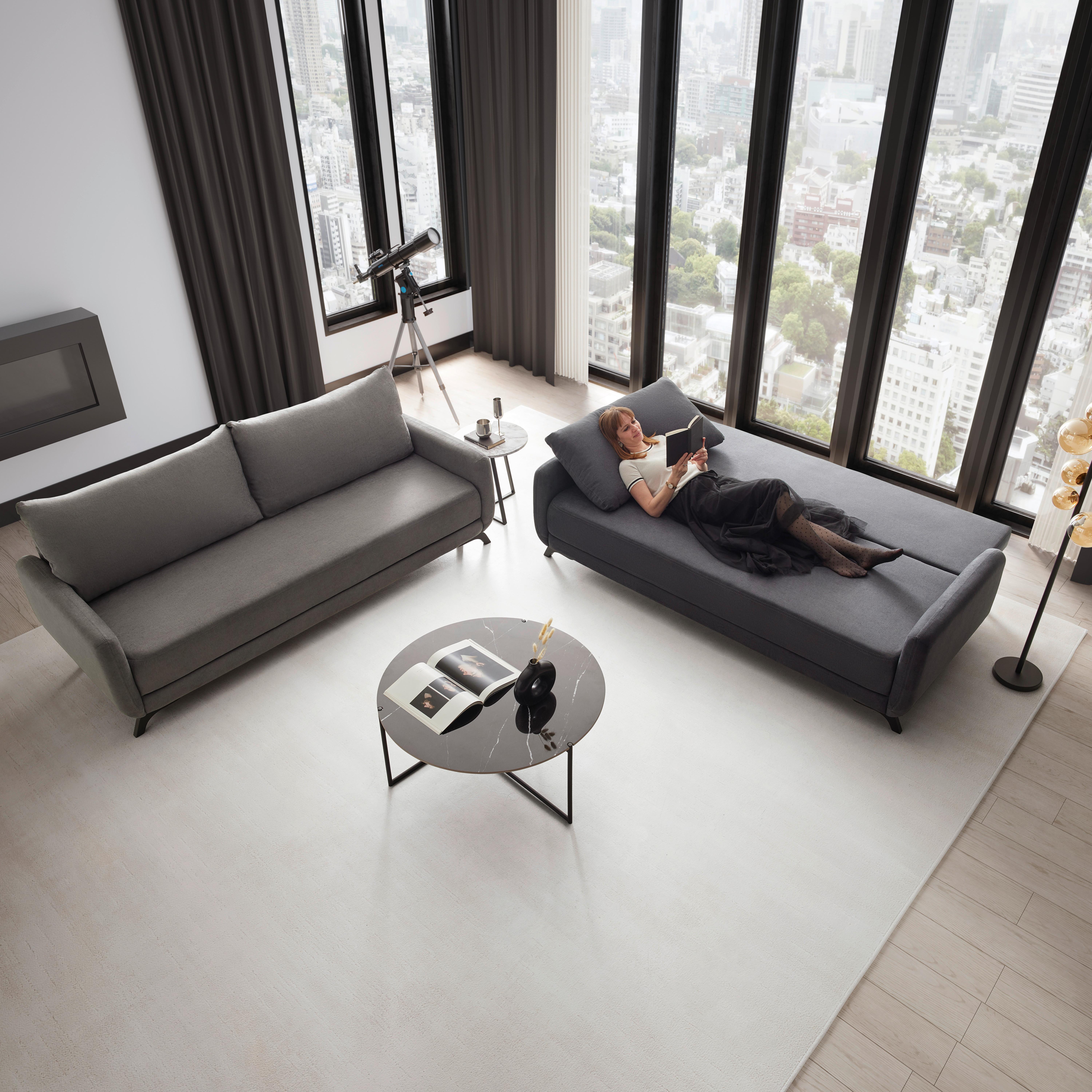 Zofa Oliver, Siva, Z Ležiščem - črna/antracit, Moderno, tekstil/les (220/74/93cm) - Bessagi Home