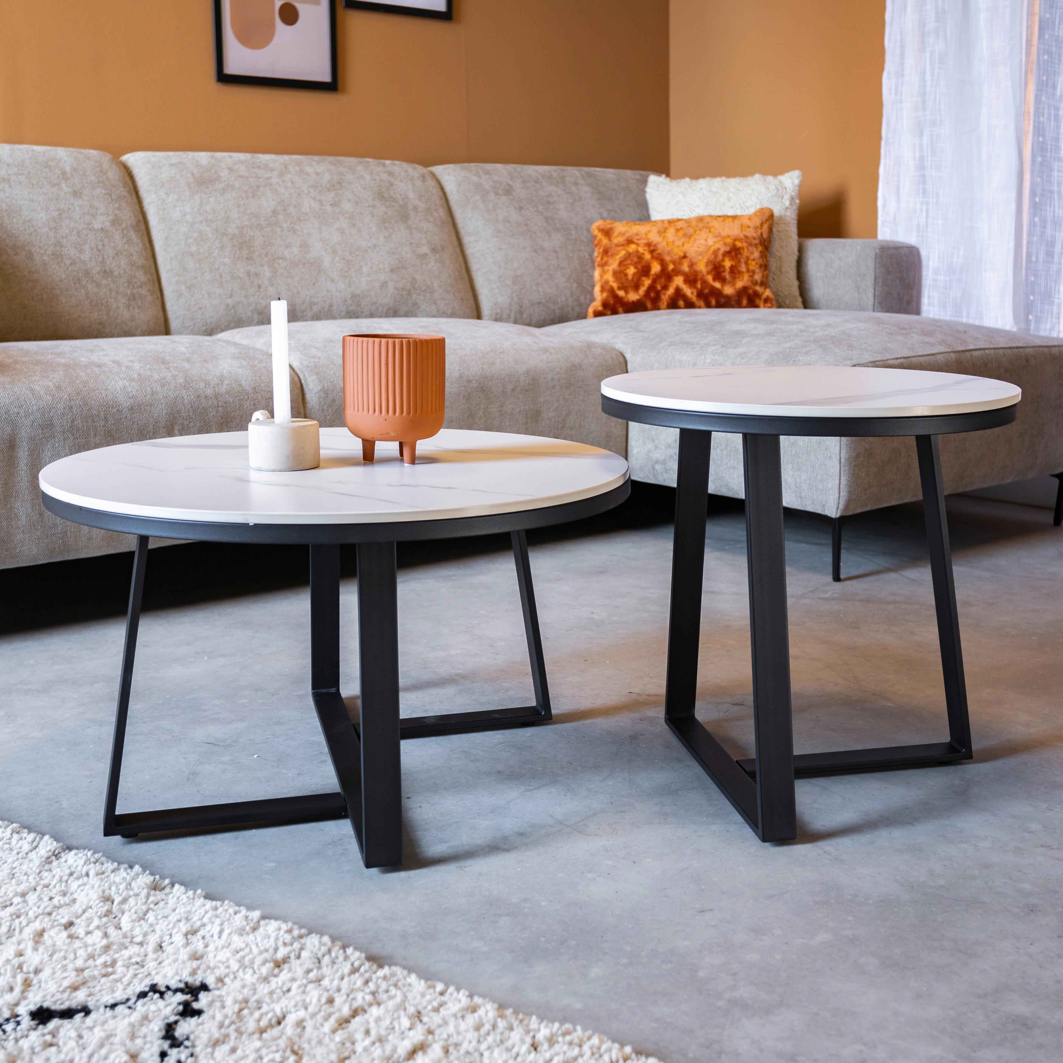COUCHTISCHSET PETE - Schwarz/Weiß, KONVENTIONELL, Stein/Metall (69/69/39,5cm) - MID.YOU