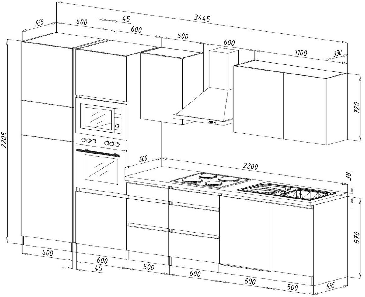 Küchenzeile Premium m. Geräte Grau/Eiche B: ca. 345 cm - Eichefarben/Grau, Basics, Holzwerkstoff (345cm) - Respekta