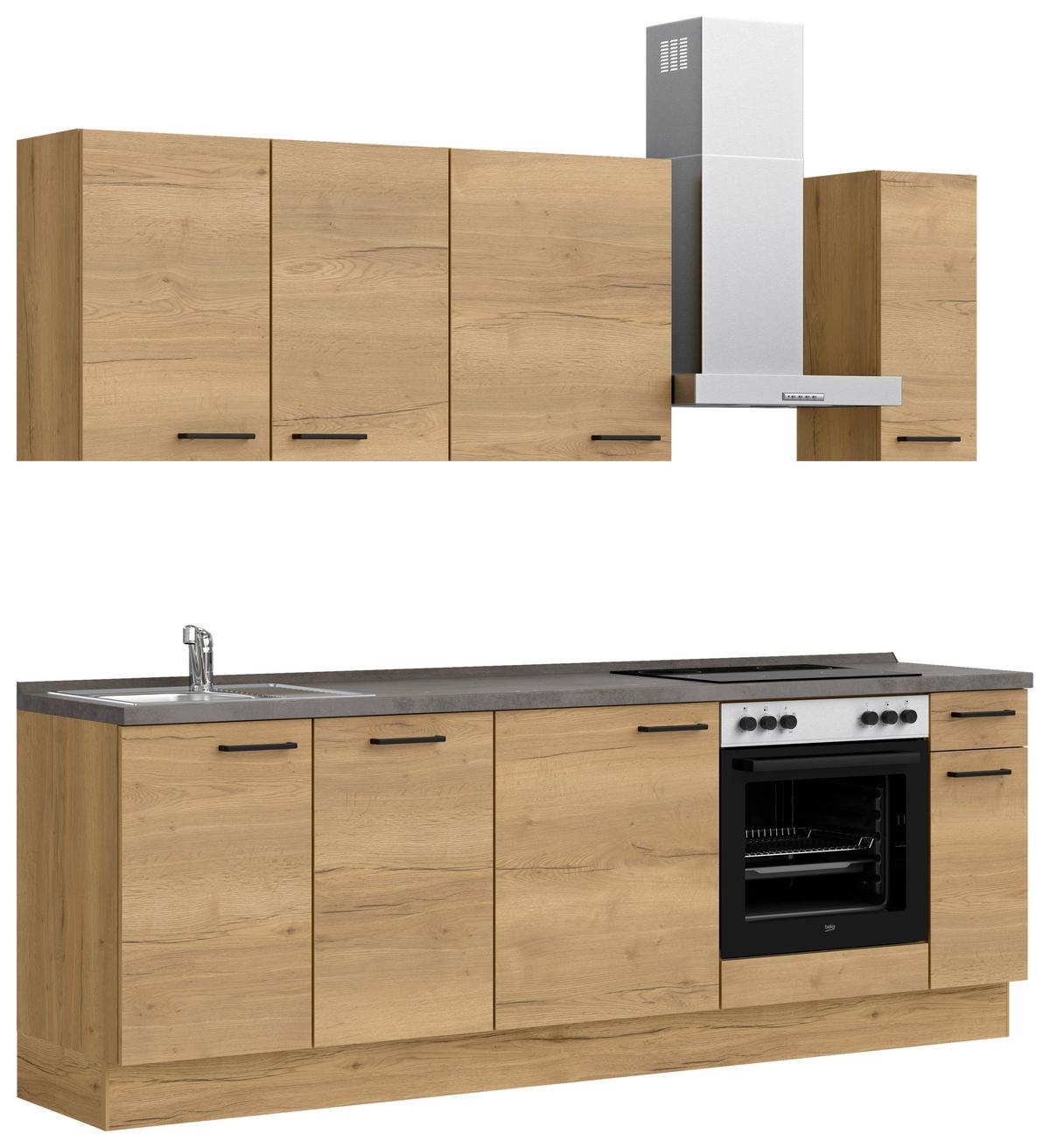 Küchenblock Structura Low m. Geräten Eiche - Schieferfarben/Eichefarben, MODERN, Holzwerkstoff/Metall (240cm) - Nobilia