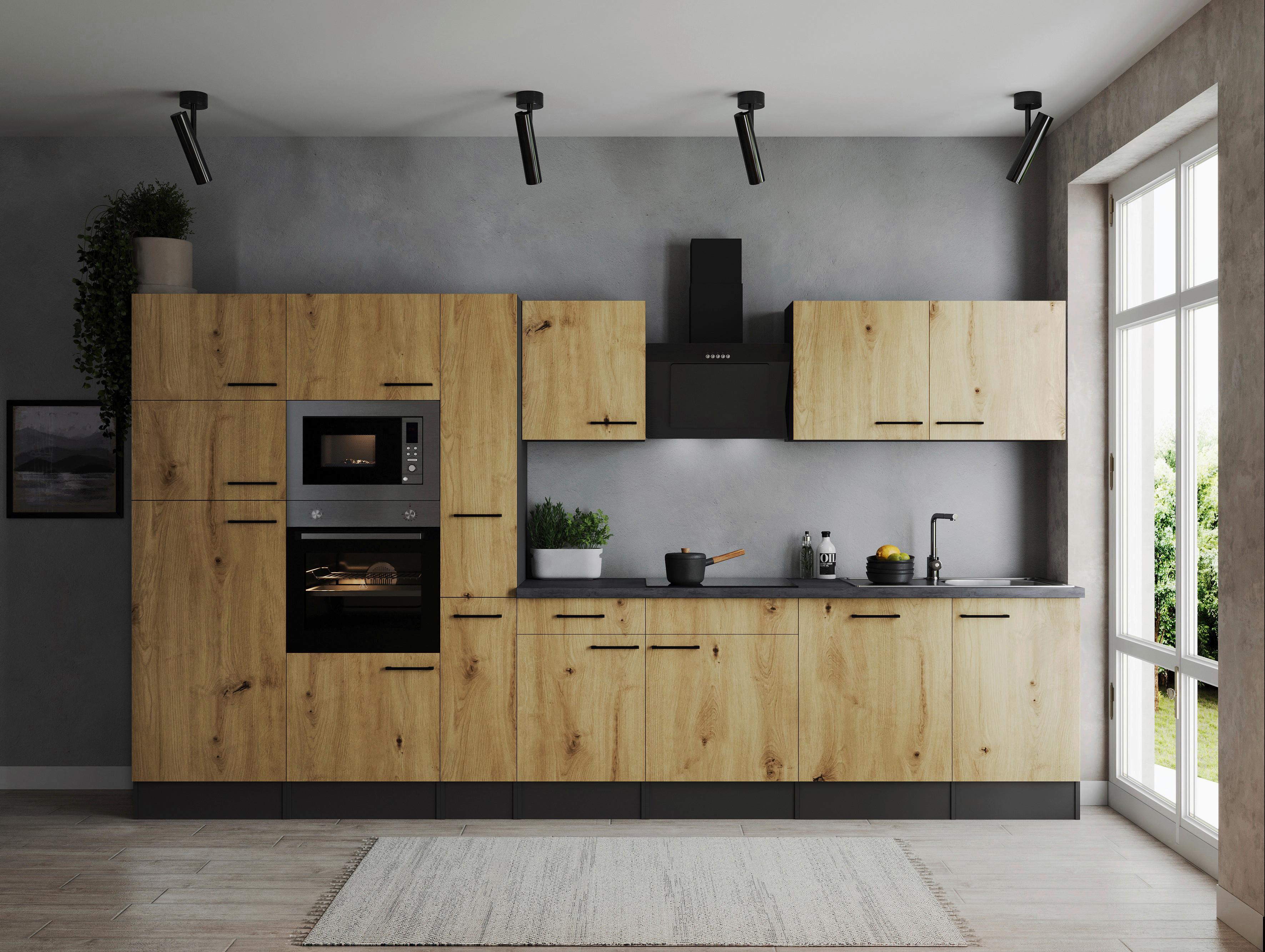 Kuhinjski Blok Z Aparati Oliver, 370cm - črna/siva, Design, kovina/leseni material (370cm) - Respekta