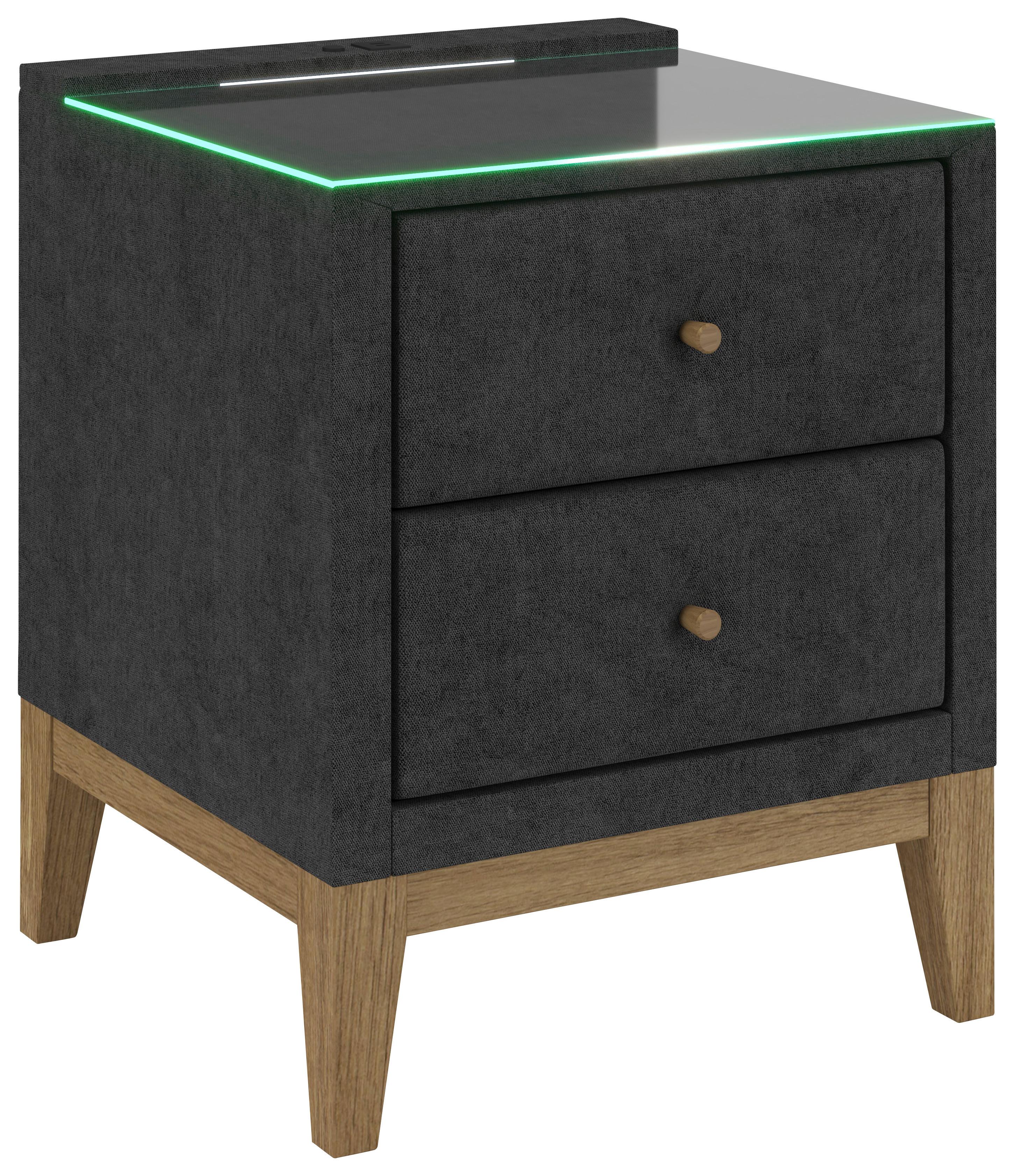 Nachttisch Elena - Schwarz, Konventionell, Glas/Holz (48/68/45cm) - Sembella