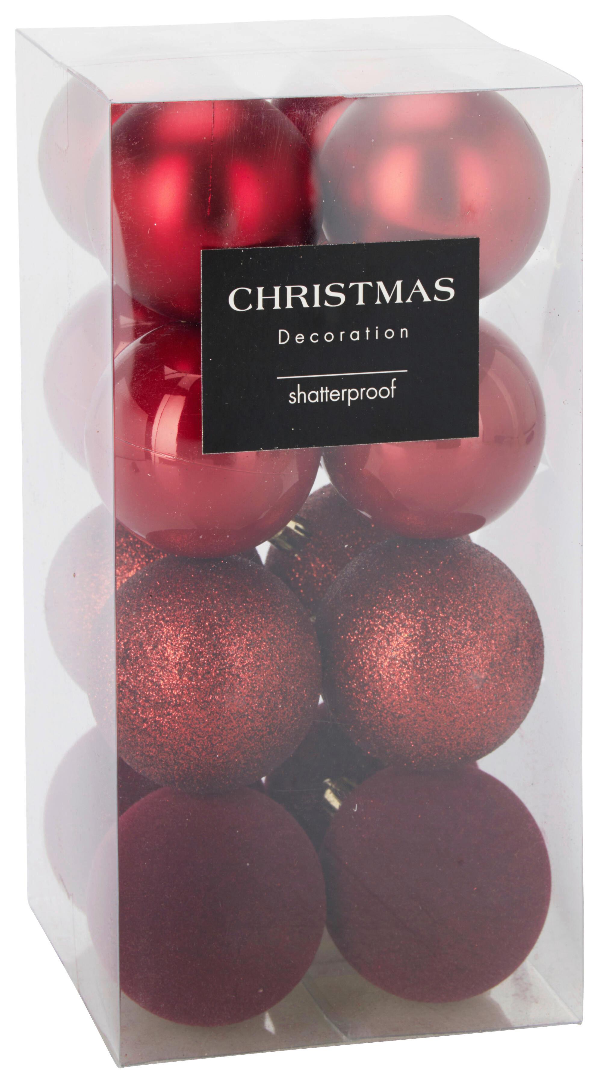 Christbaumkugel-Set Romy Dunkelrot 16-teilig - Dunkelrot, KONVENTIONELL, Kunststoff (6cm) - Mömax