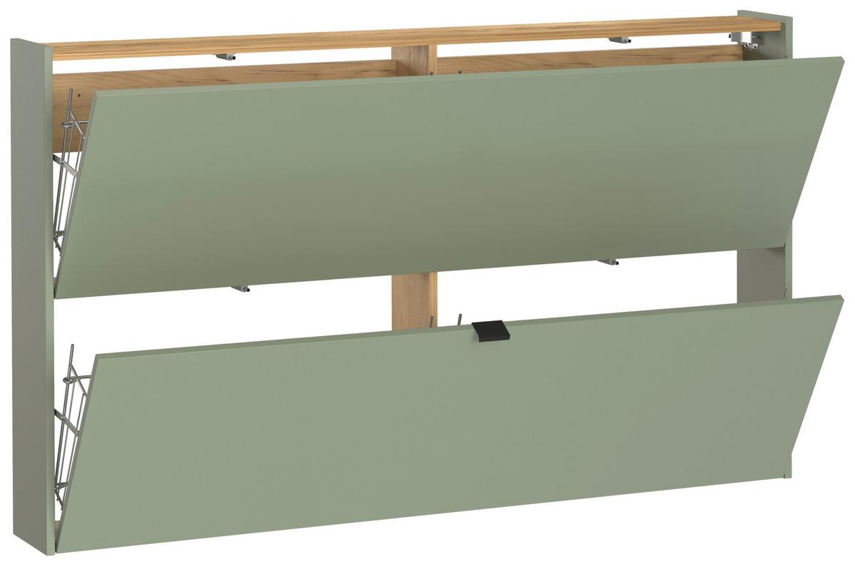 Hängeschuhschrank Ameca Taupe/Eichefarben - Taupe/Eichefarben, MODERN, Holzwerkstoff/Metall (140/83/18cm) - Premium Living