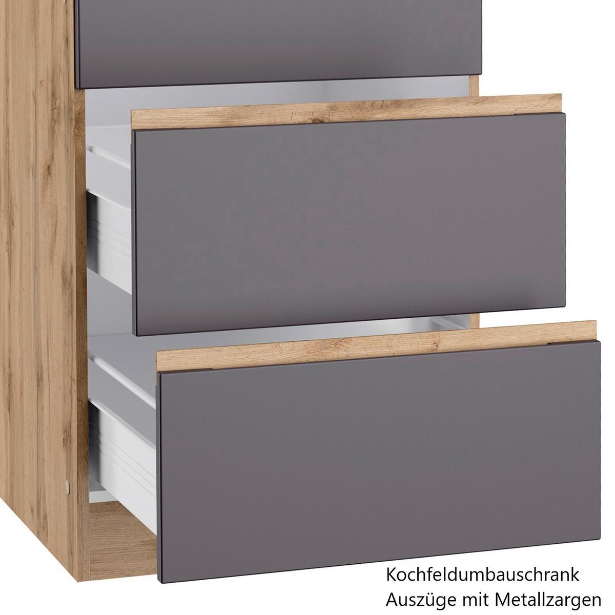 Küchenzeile Turin ohne Geräte ca. 300 cm Grau/Wotan Eiche - Eiche Wotan/Grau, Design, Holzwerkstoff (300cm) - Held