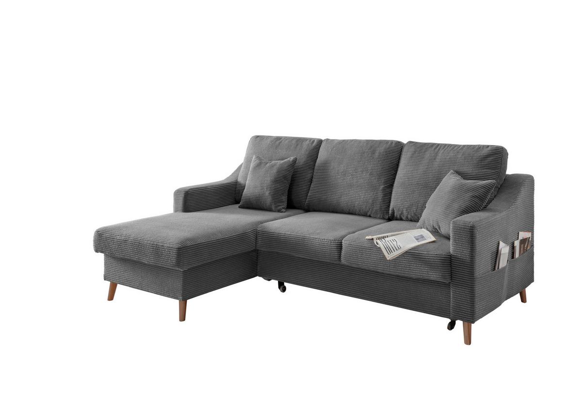 Ecksofa Valentina Grau Cord - Naturfarben/Grau, Design, Holz/Textil (150/228cm) - P & B