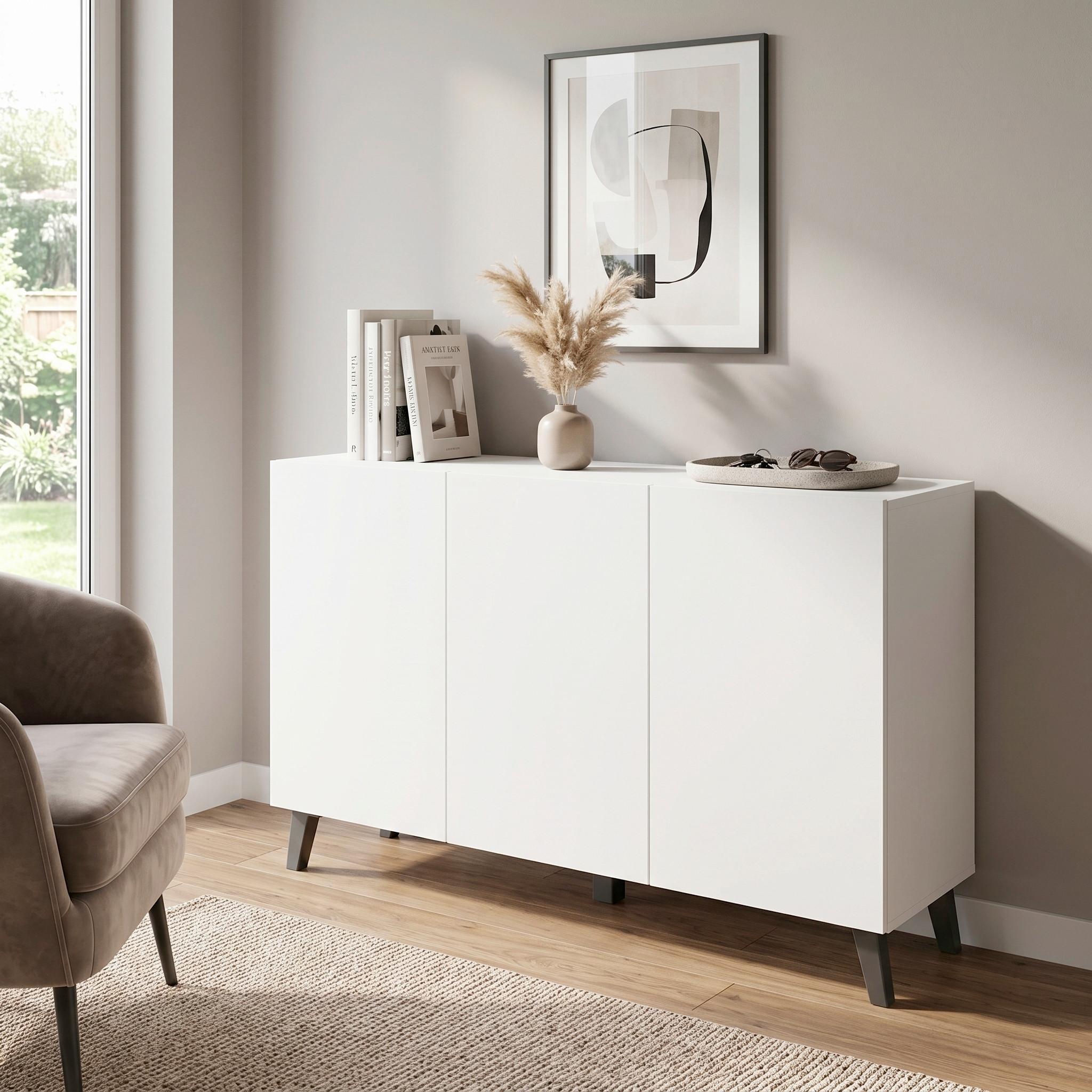 Široka Komoda Phuket, Bela - črna/bela, Design, umetna masa/leseni material (120/76/39cm) - P & B