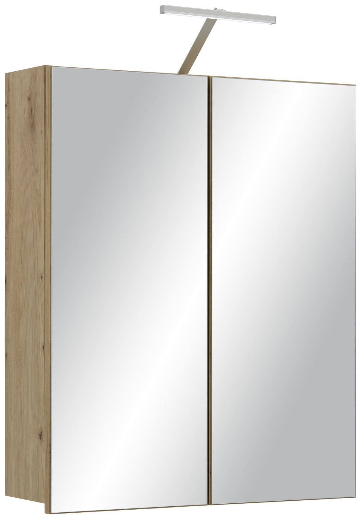 Spiegelschrank in Eichefarben - Eichefarben/Schwarz, Modern, Glas/Holzwerkstoff (60/73/17,5cm) - Mömax