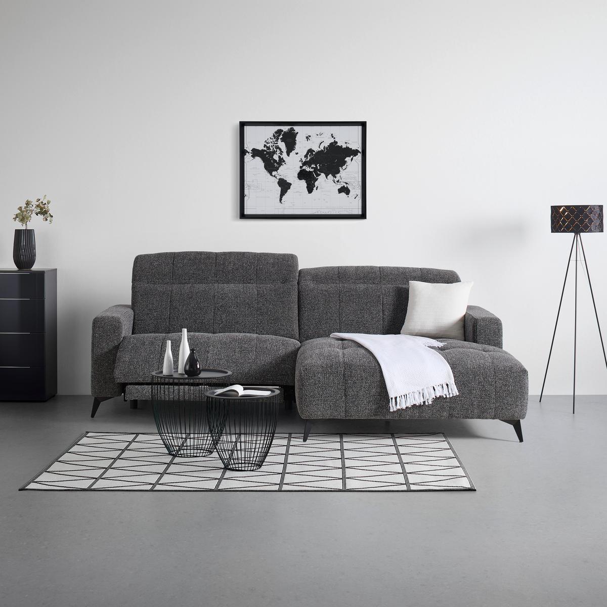 Wohnlandschaft Milano Graphitfarben - Graphitfarben/Schwarz, Modern, Holz/Textil (254/82-105/177cm) - Based