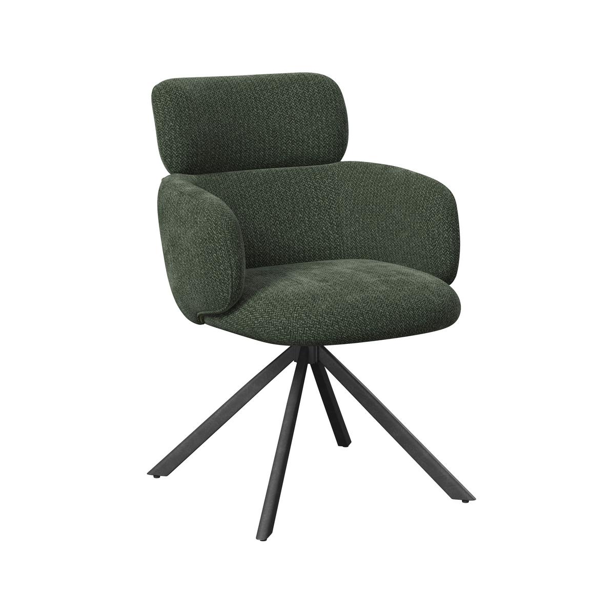 Armlehnstuhl Liora Grün Webstoff Drehbar Gepolstert - Schwarz/Grün, MODERN, Textil/Metall (57,5/84/61cm) - Bessagi Home