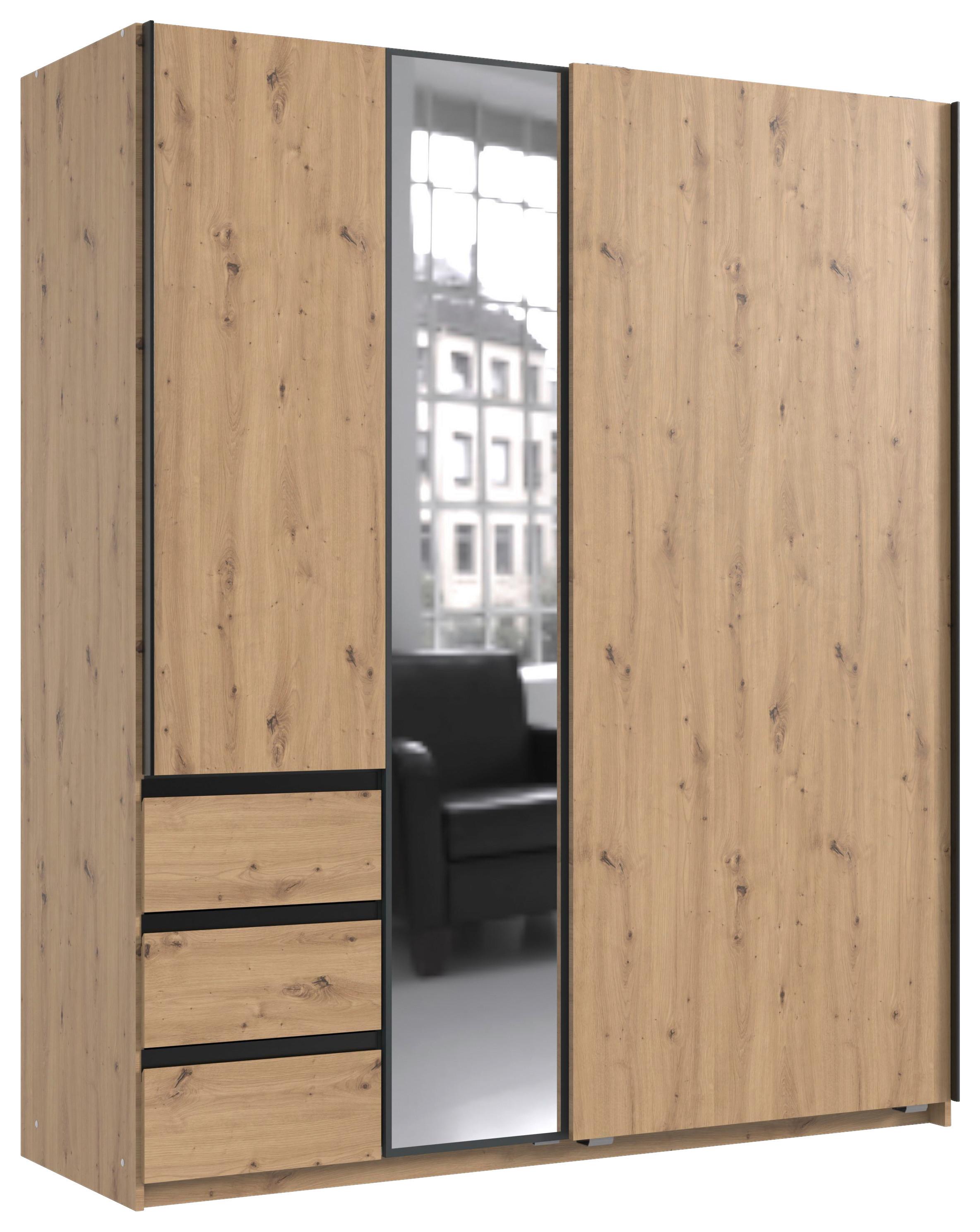 Schwebetürenschrank Adria Graphitfarben/Eiche Artisan - Schwarz/Graphitfarben, KONVENTIONELL, Glas/Holzwerkstoff (168/198/63cm) - Mömax