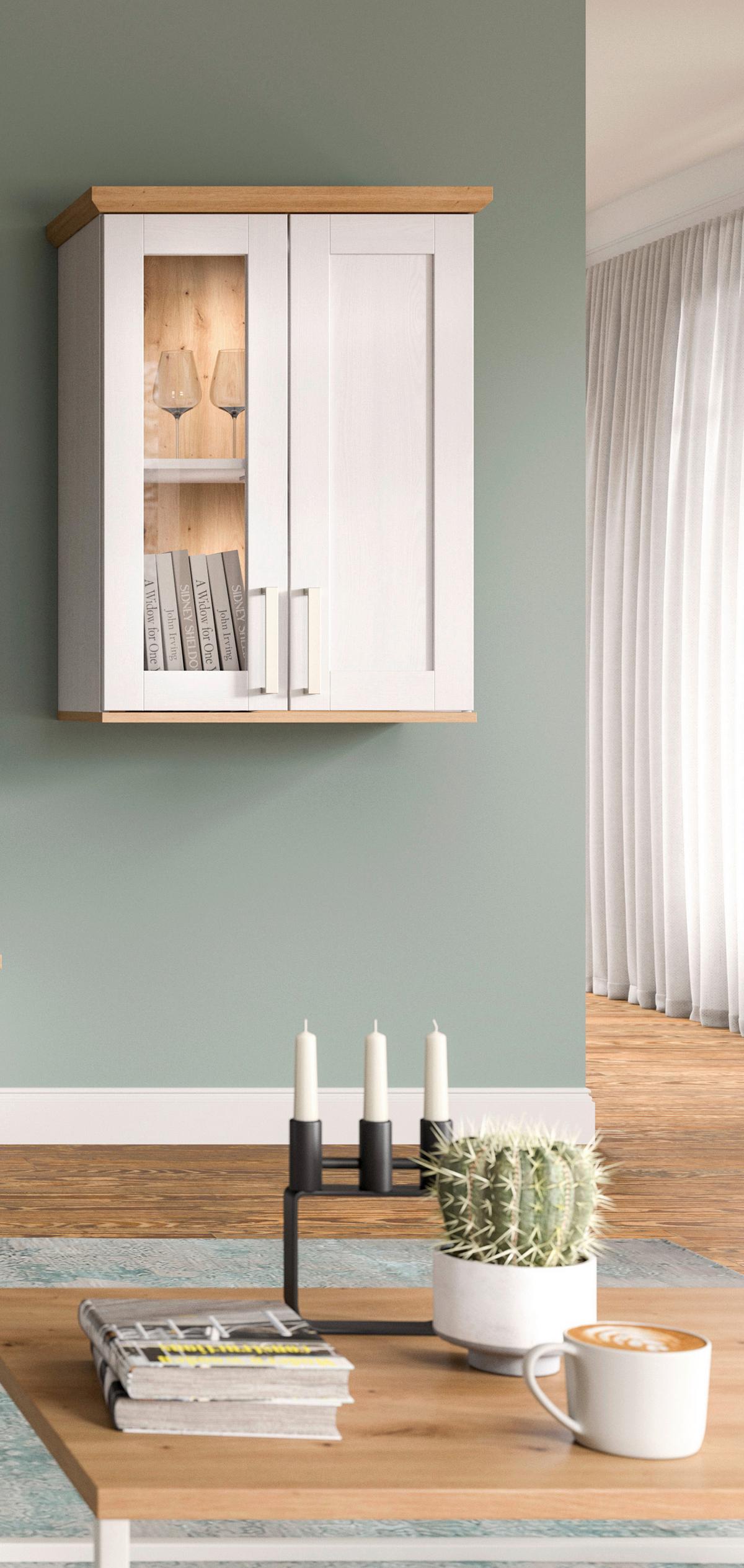 Vitrina Verona, Bela, Barva Macesna - srebrne barve/črna, Design, umetna masa/leseni material (64/88/37cm) - Livetastic