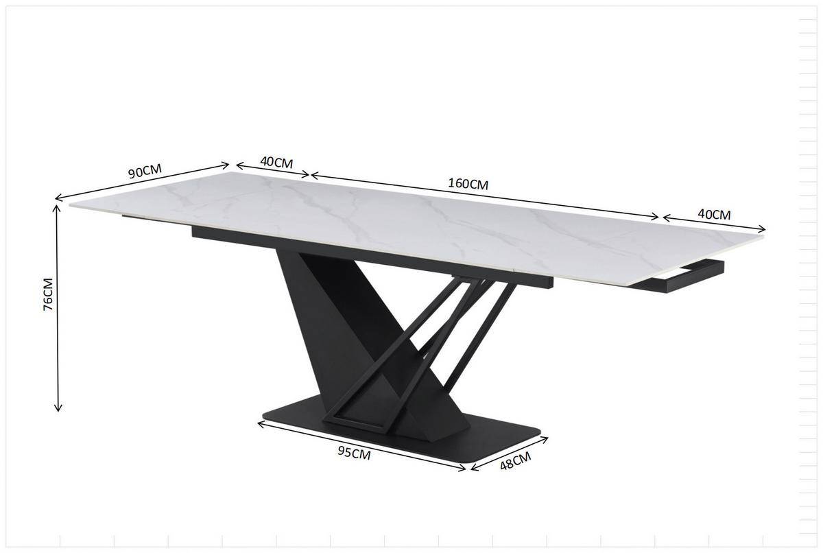 Stol Na Izvlačenje Mirage - bijela/crna, Design, metal/keramika (160-240/76/90cm) - Premium Living