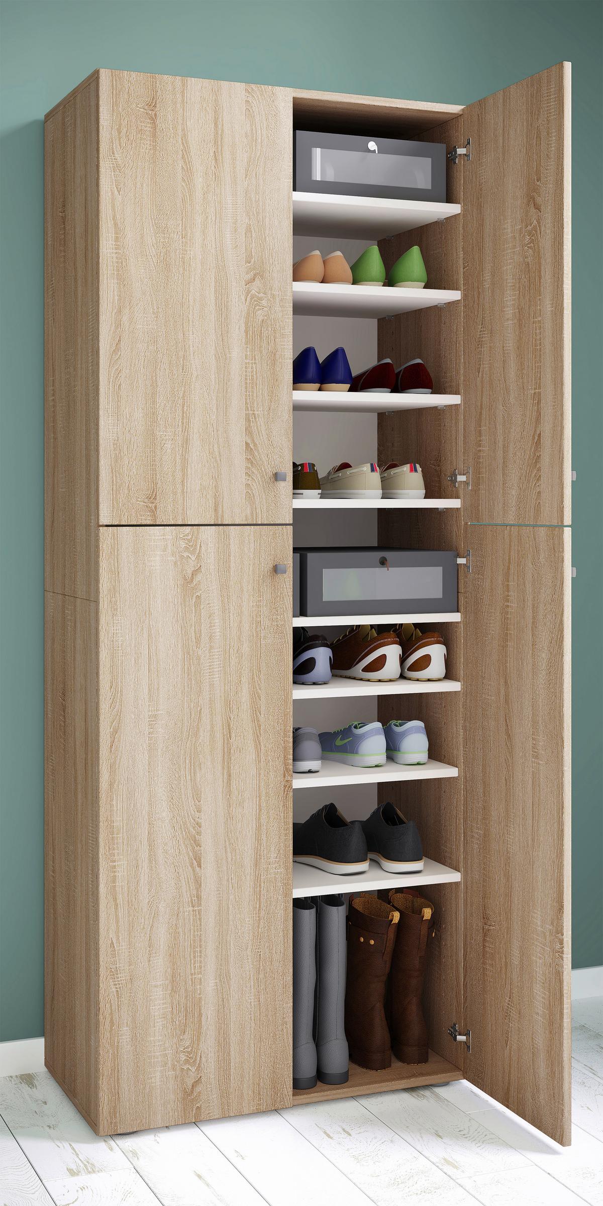 Schuhschrank Lona XXL ca.70x182x37cm Eichefarben - Eichefarben/Silberfarben, KONVENTIONELL, Holzwerkstoff/Kunststoff (70/182/37cm) - MID.YOU