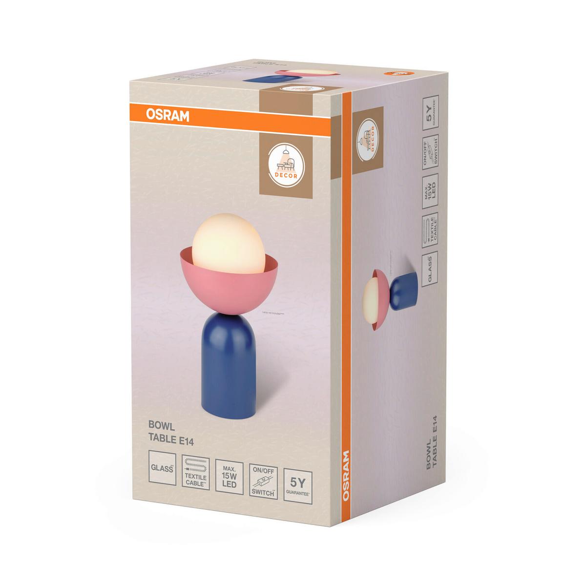 LAMPA STOŁOWA DECOR BOWL TABLE E14 BL - różowy/niebieski, Basics, metal/szkło (20/36,5cm) - Osram