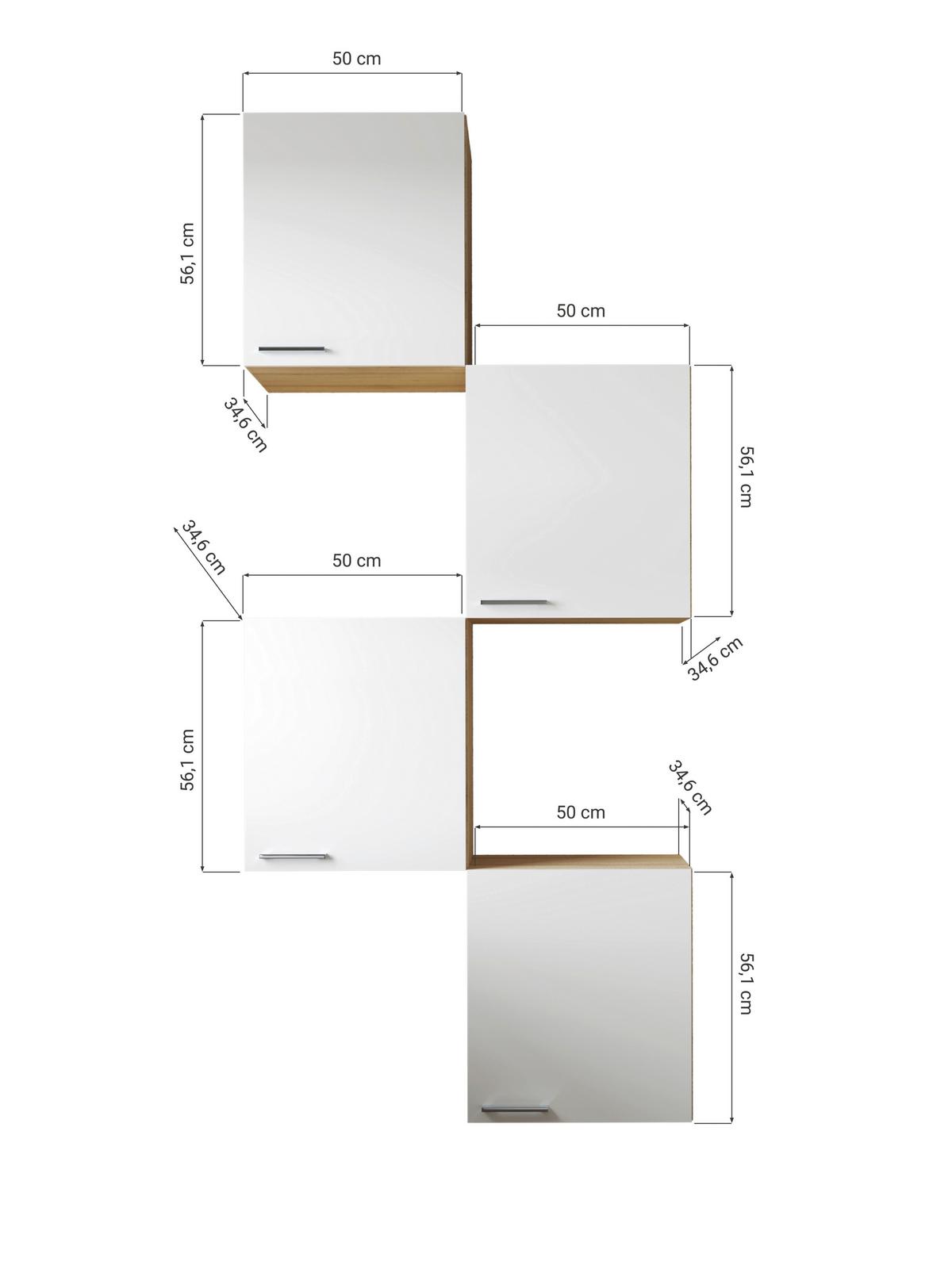 Set Kuhinjskih Zgornjih Omaric Merle, 4 Kos - srebrne barve/barve hrasta, Basics, kovina/leseni material (100/224,4/34,6cm) - Respekta