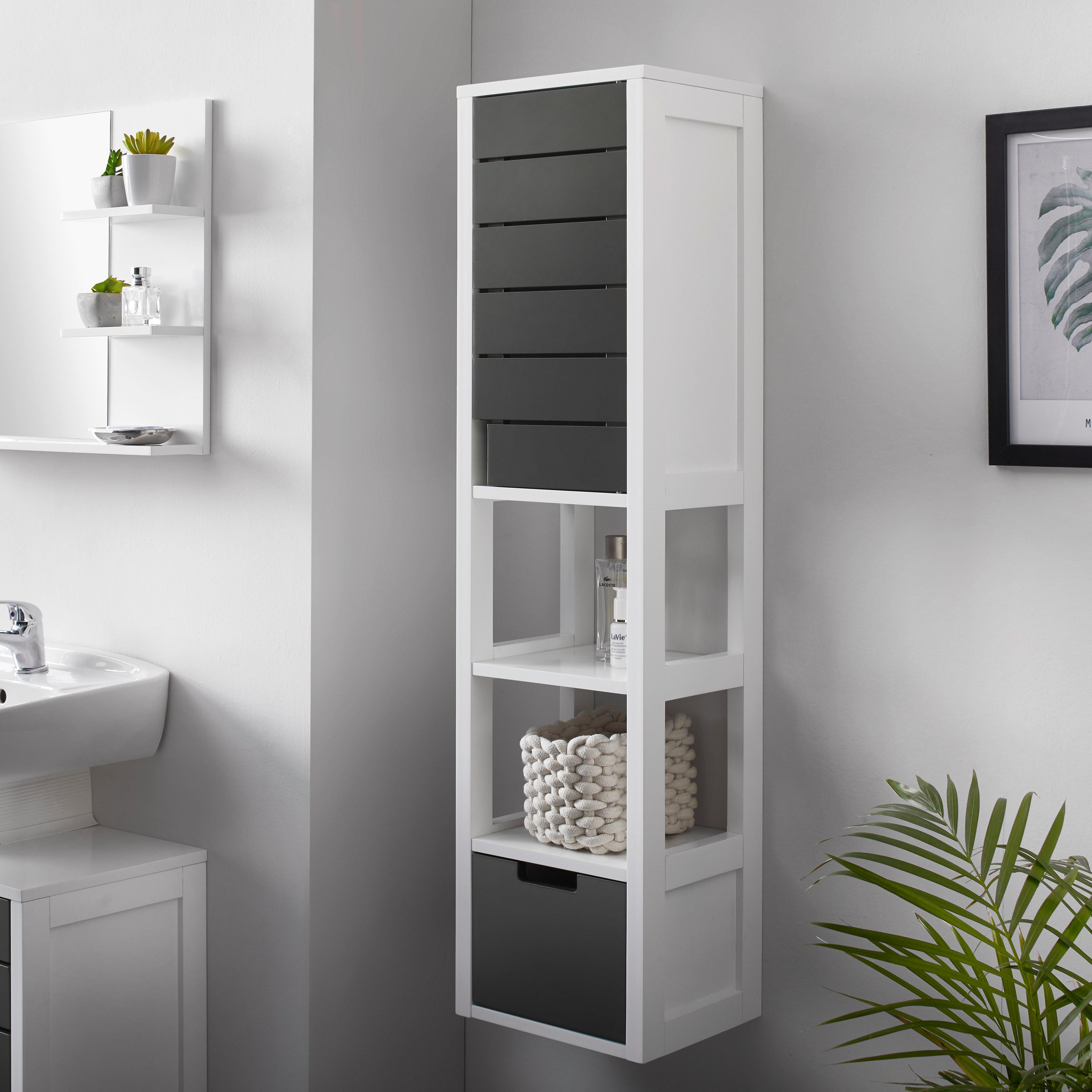 Hängeschrank Tia Grau/Weiß ca. 30x116x24 cm - Weiß/Grau, MODERN (30/116/24cm) - Bessagi Home