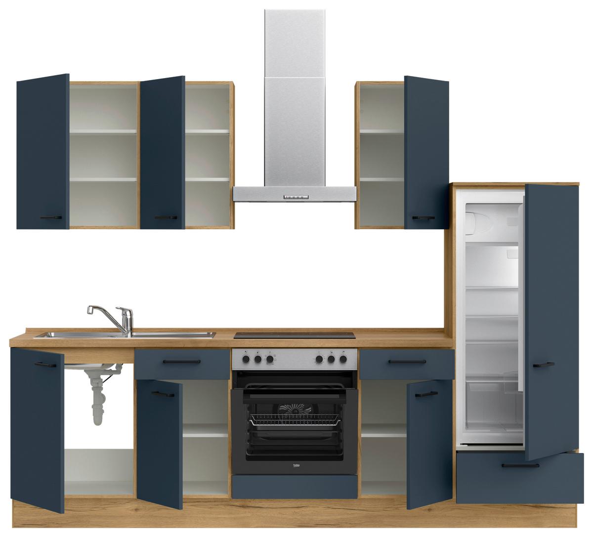 Küchenblock Easytouch Low m. Geräten Dunkelblau - Eichefarben/Schwarz, MODERN, Holzwerkstoff/Metall (270cm) - Nobilia