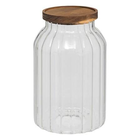 Borcan depozitare Harmony cca. 3L - transparent/culoare lemn acacia, Basics, sticlă/lemn (14,6/22,9cm)
