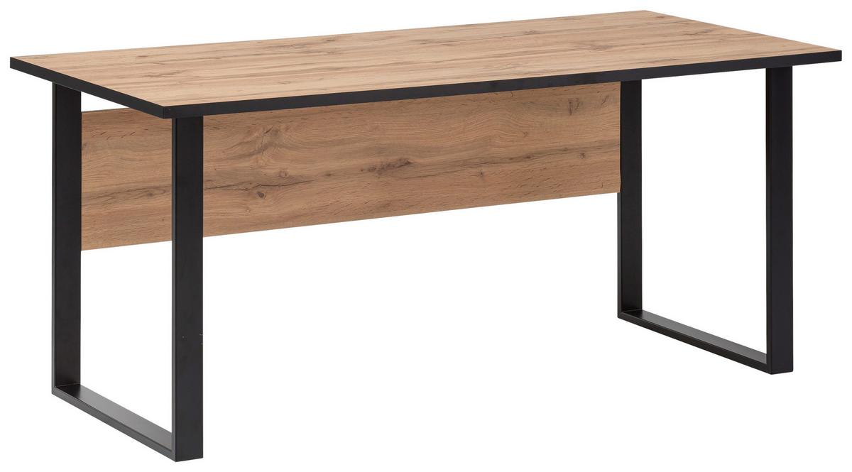 Schreibtisch Serie 2000 ca. 160x75 cm Eiche - Eichefarben/Schwarz, KONVENTIONELL, Holzwerkstoff/Metall (160/75/73,2cm) - MID.YOU