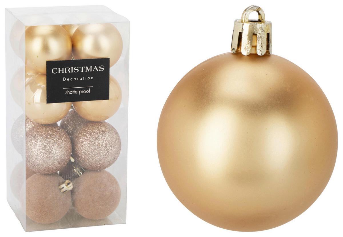 Christbaumkugel-Set Romy Goldfarben 16-teilig - Goldfarben, KONVENTIONELL, Kunststoff (5cm) - Mömax