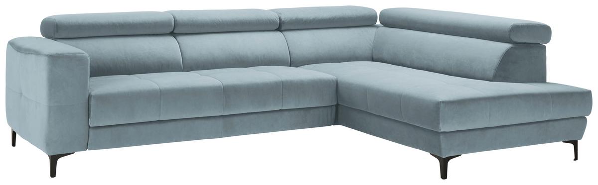 Ecksofa Emma rechts Hellblau - Schwarz/Hellblau, MODERN, Textil (301/210cm) - Premium Living