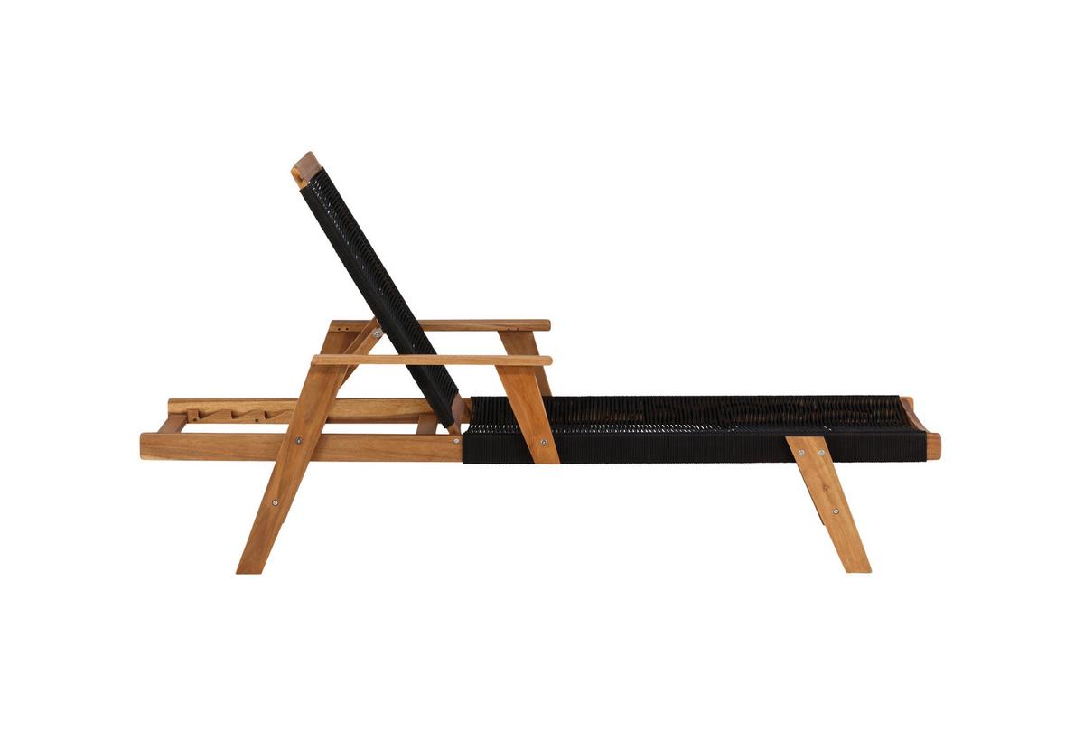 Sonnenliege Little John ca. 73x200 cm Schwarz/Akazie - Schwarz/Akaziefarben, KONVENTIONELL, Holz (73/35/200cm) - Gardenson