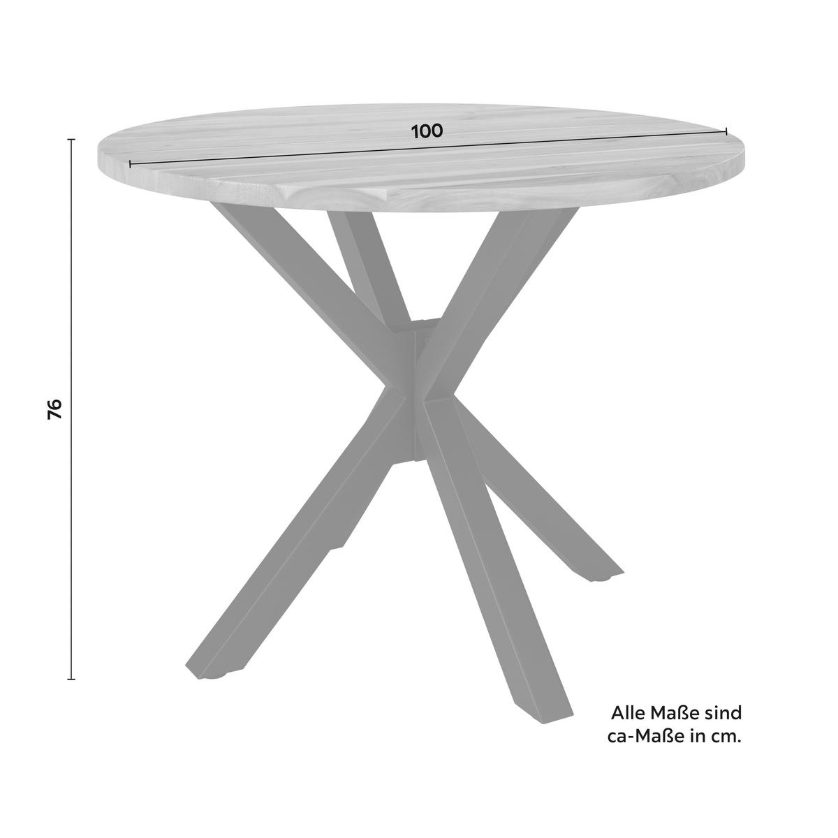 Esstisch rund Gemma Akazie massiv Ø ca. 100 cm - Schwarz/Akaziefarben, MODERN, Holz/Metall (100/76cm) - Bessagi Home