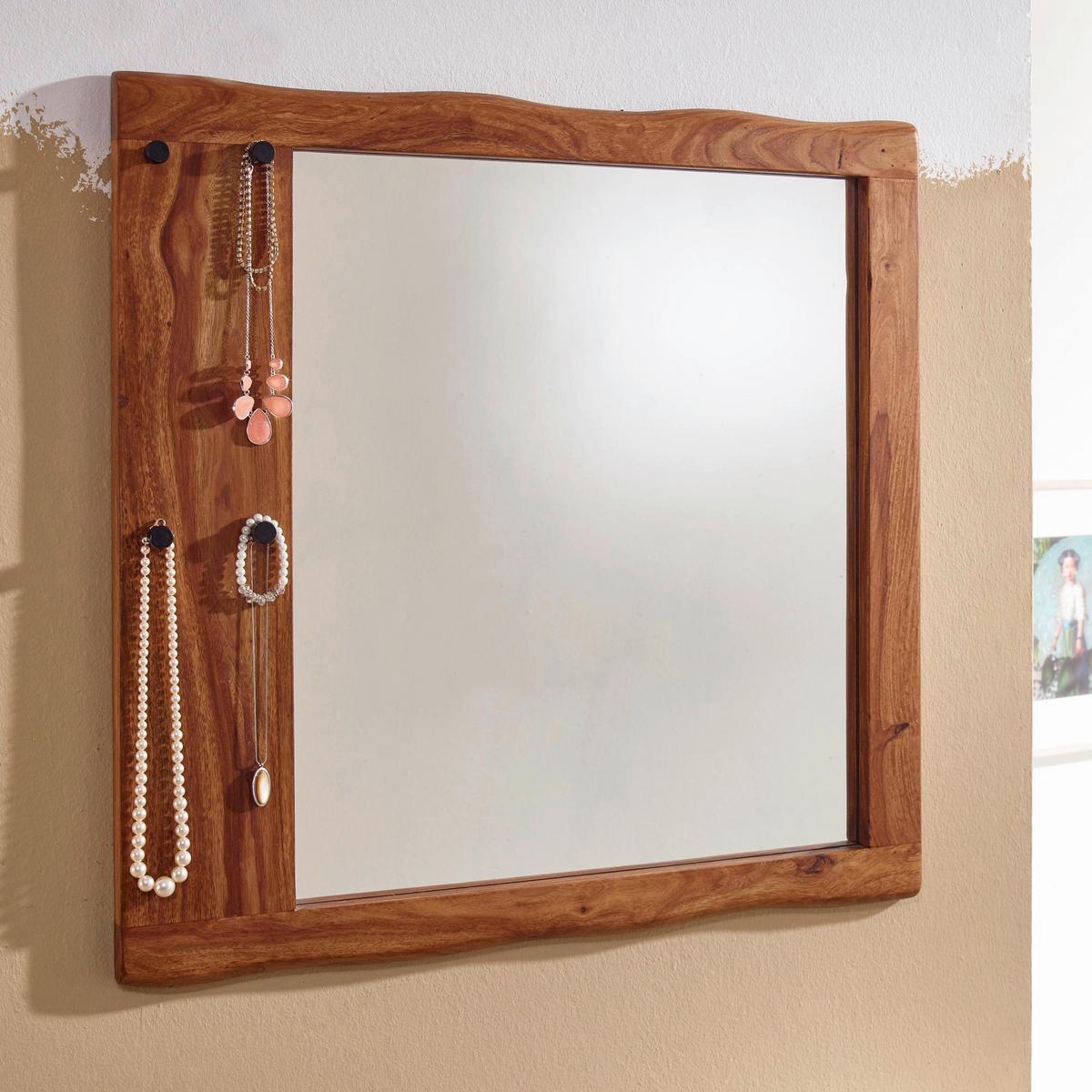 Stensko Ogledalo Wohnling - barve indijskega rožnega lesa, Moderno, steklo/les (80/80/3cm) - MID.YOU