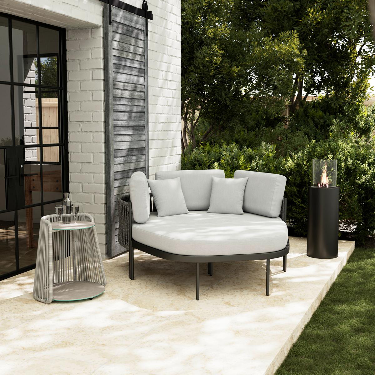 Pat de exterior stil scoică Lucien - gri deschis/gri închis, Modern, metal/textil (150/64/76cm) - Bessagi Garden