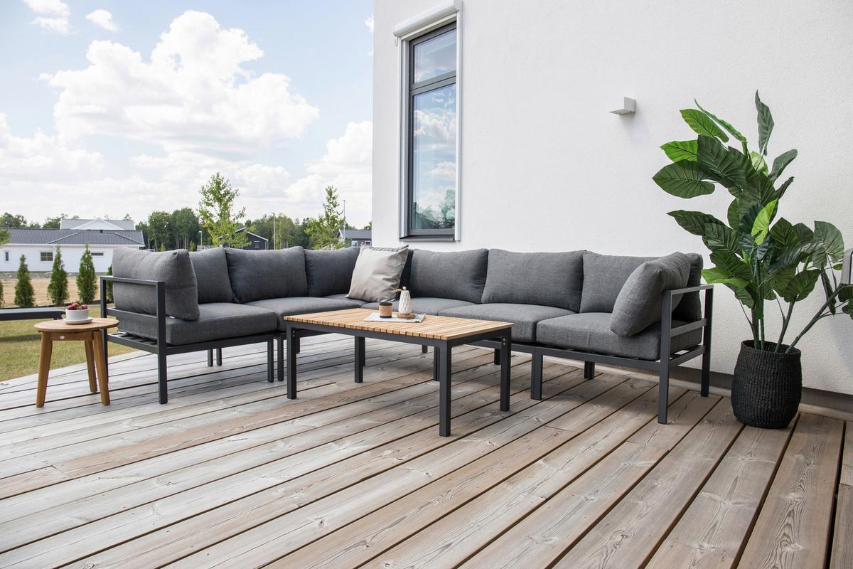 Loungetisch Brasilia ca. 110x60 cm Teakholz massiv - Schwarz/Teakfarben, KONVENTIONELL, Holz/Metall (110/60/45cm) - Gardenson