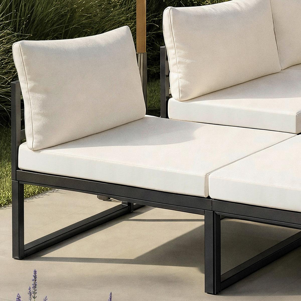 Lounge Garnitura Adriano, Krem, Črna, Akacija, 5-Delno - črna/krem barve, Moderno, kovina/tekstil - Bessagi Garden