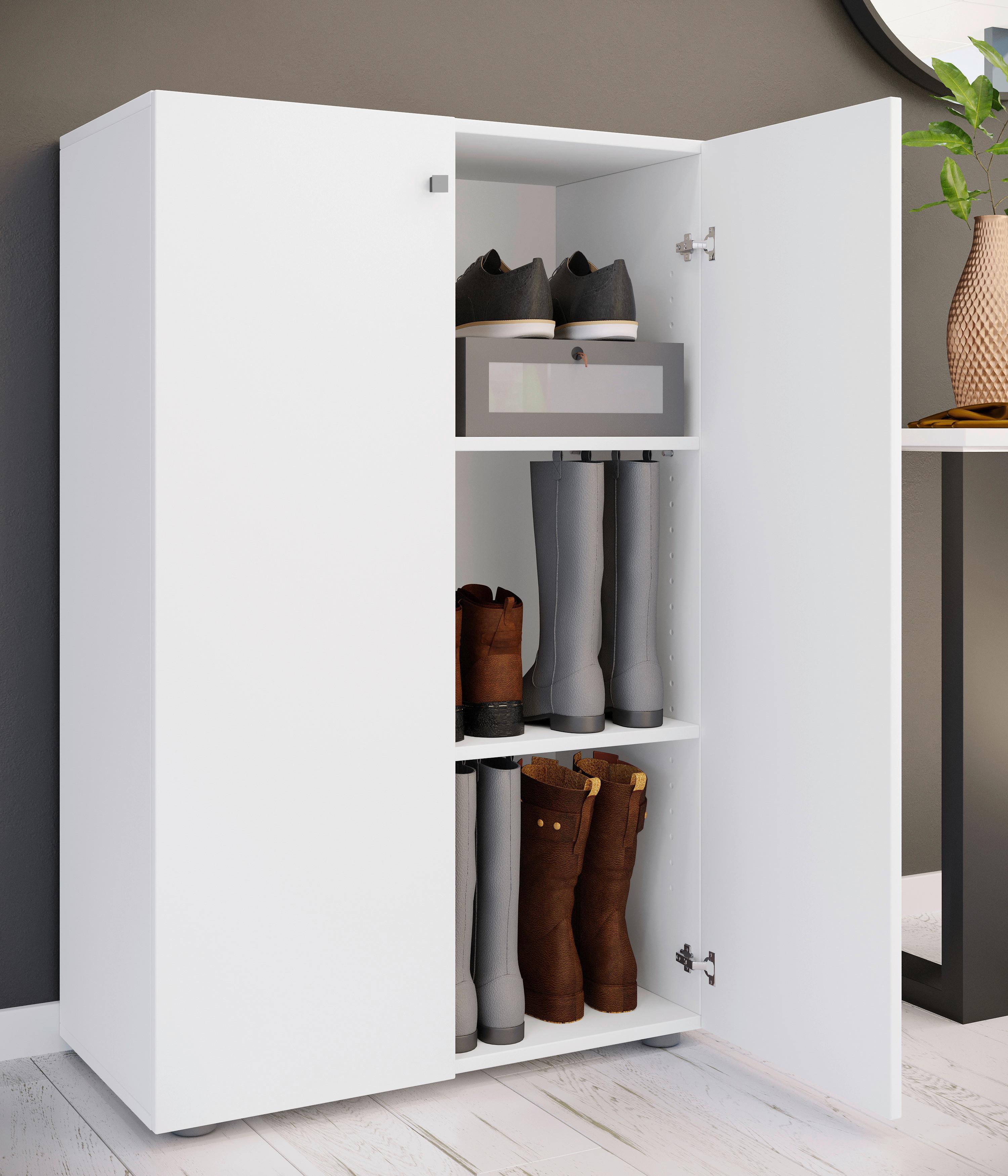 Schuhschrank LONA Weiß ca. 70x110x39cm - Silberfarben/Schwarz, Design, Holzwerkstoff/Kunststoff (70/110/39cm) - MID.YOU