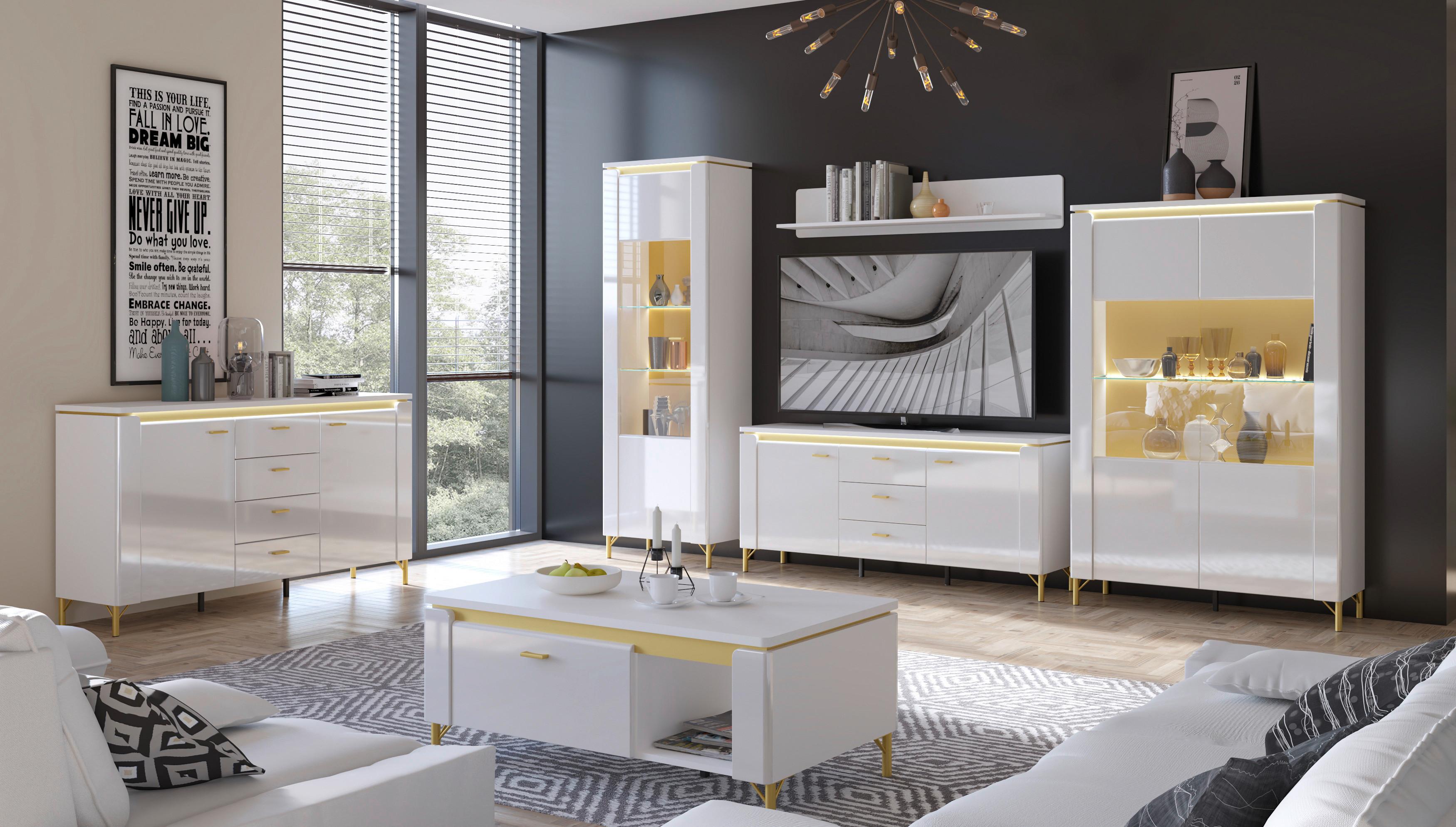 Vitrina Lazio - bijela/bijela visoki sjaj, Trend, staklo/drvni materijal (65,5/201,2/40cm) - Modern Living
