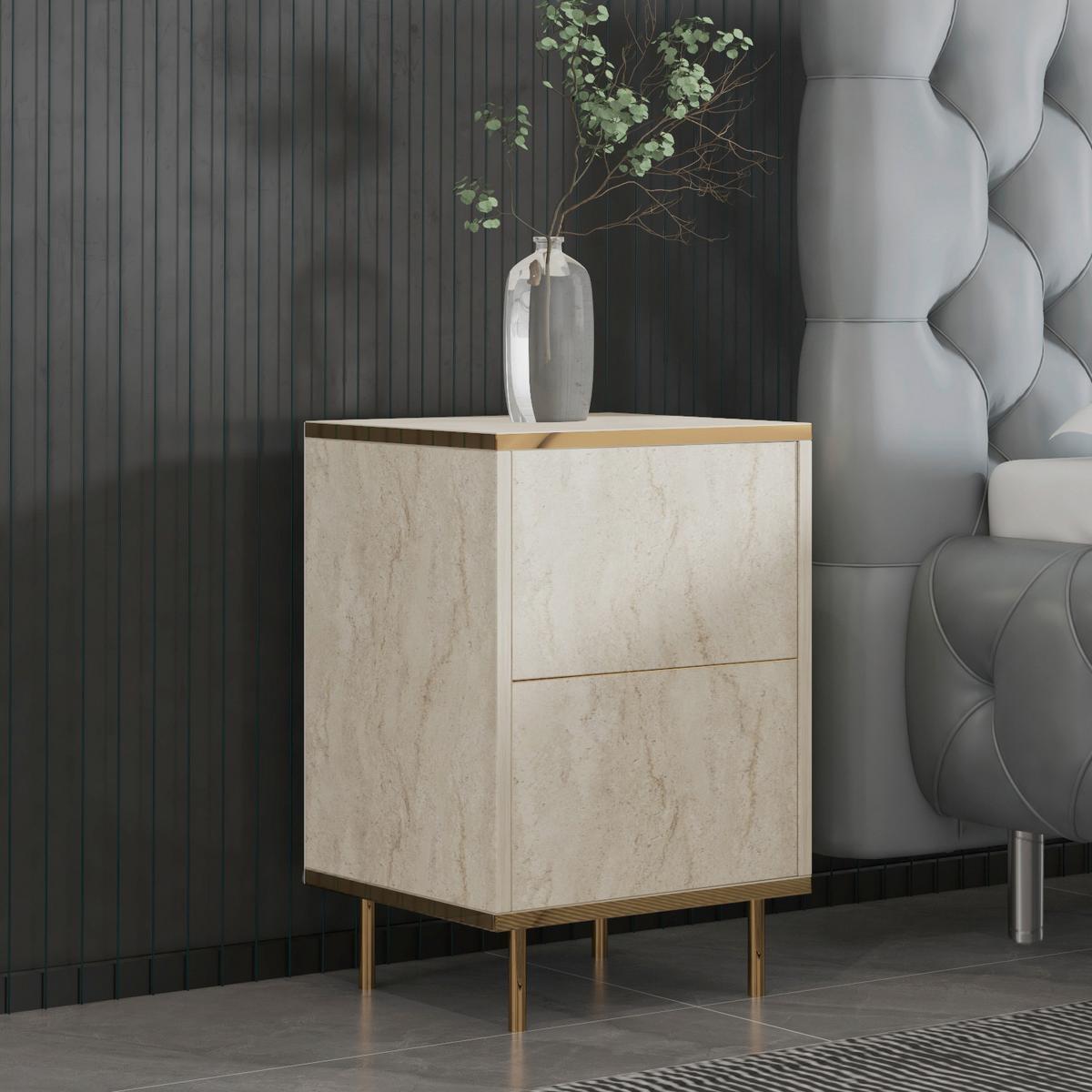 NACHTTISCH IMAJ NACHTTISCH - Beige/Schwarz, Design, Holzwerkstoff/Metall (40/60/35cm) - Livetastic