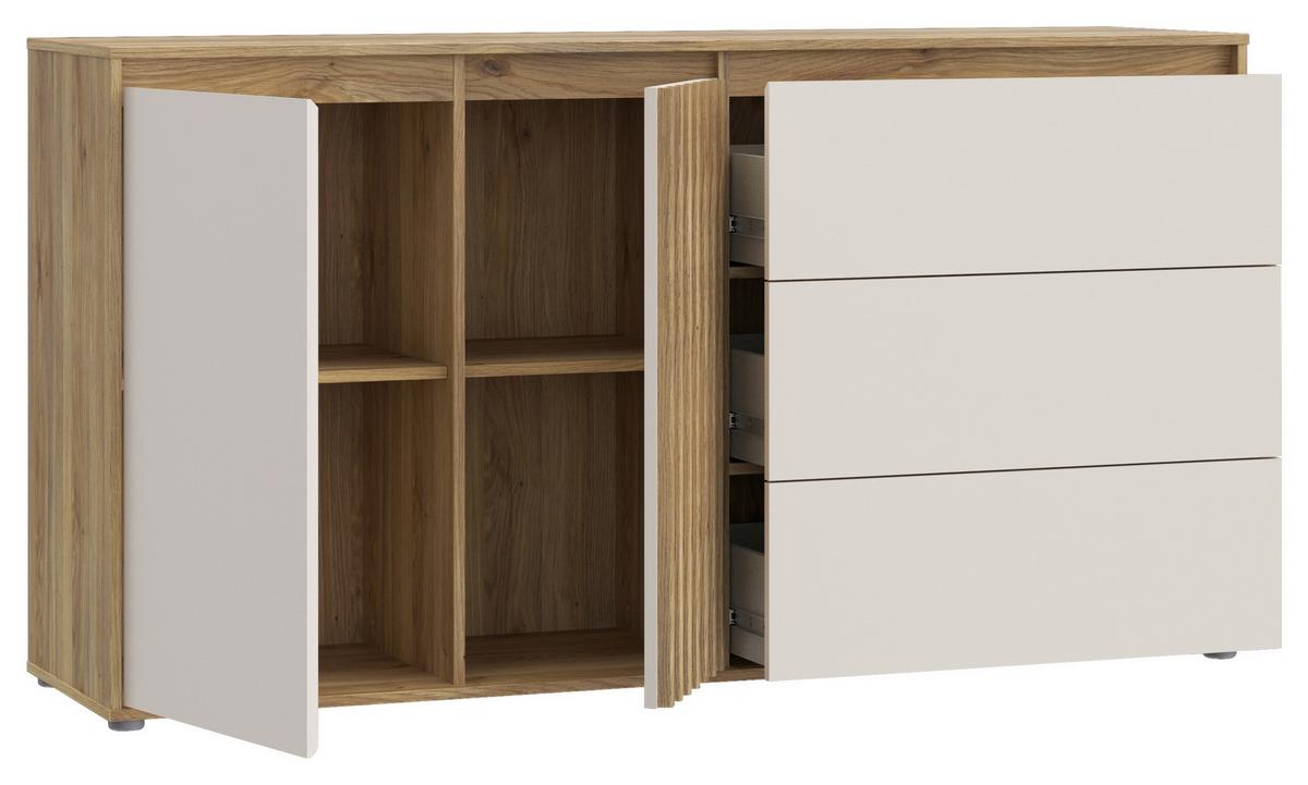 Comodă ELISTON - culoare lemn stejar/nisipiu, Natur, plastic/material pe bază de lemn (159,3/84,9/41,5cm) - Modern Living