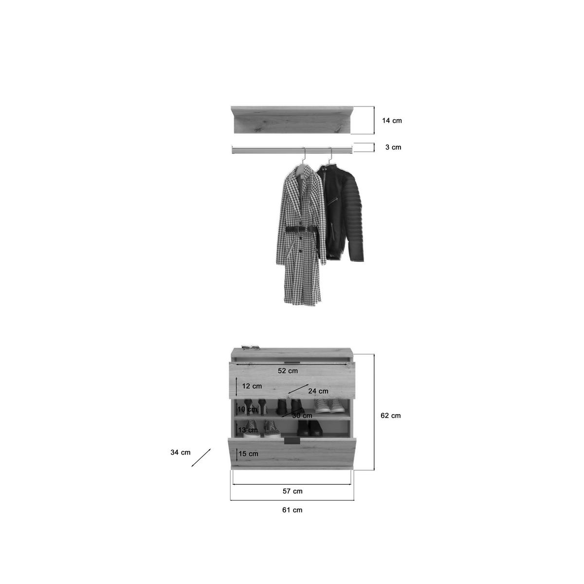 Garderobe Projekt X ca. 213x193 cm Eiche/Weiß - Weiß Hochglanz, KONVENTIONELL, Holzwerkstoff (213/193/34cm) - MID.YOU