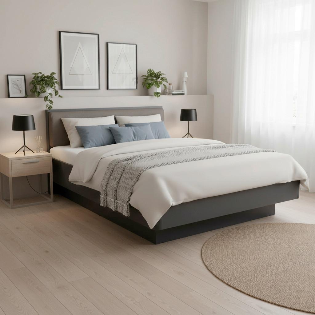 Bett Mariello Anthrazit /Hellbraun ca. 140x200 cm - Hellbraun/Anthrazit, MODERN, Holz/Kunststoff (140/200cm) - Bessagi Home