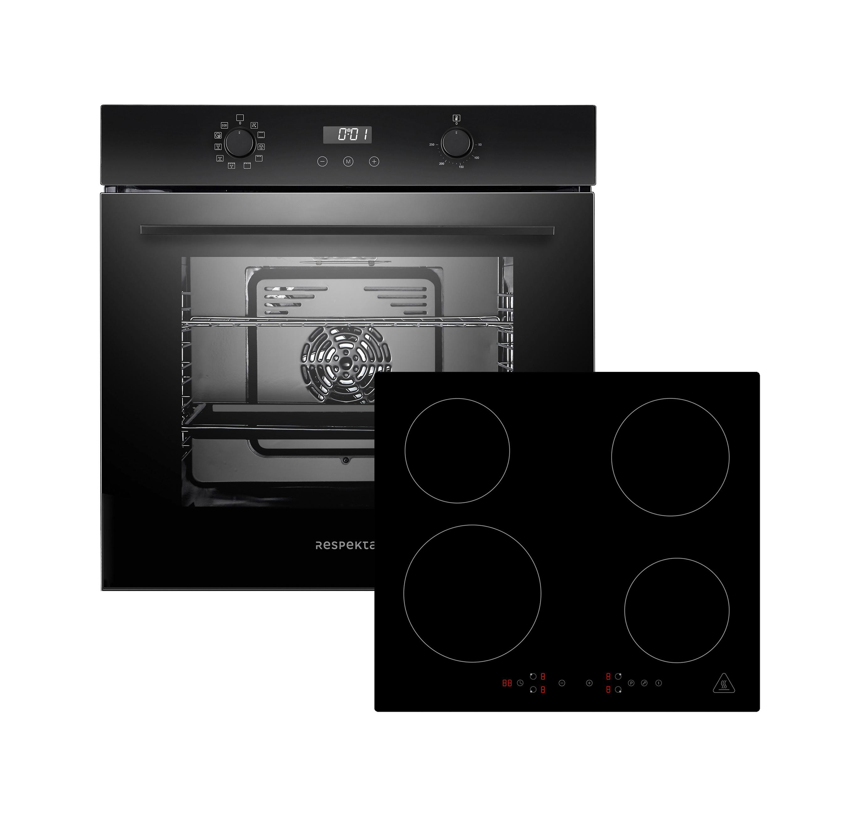 Backofenset ASET7004295l ca. 59,5/59,5/56,5 cm Schwarz - Schwarz, Trend, Glas/Metall (59,5/59,5/56,5cm) - Respekta