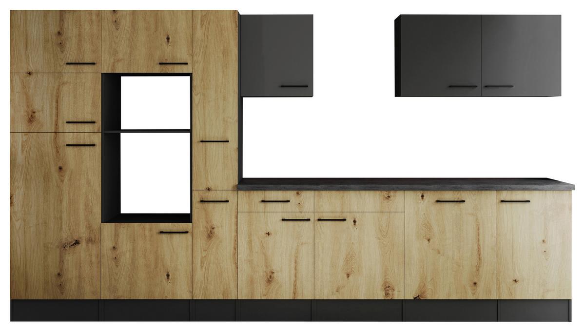 Küchenleerblock Oliver o. Geräte Grau/Eiche - Schwarz/Eiche Artisan, Design, Holzwerkstoff/Metall (370cm) - Respekta
