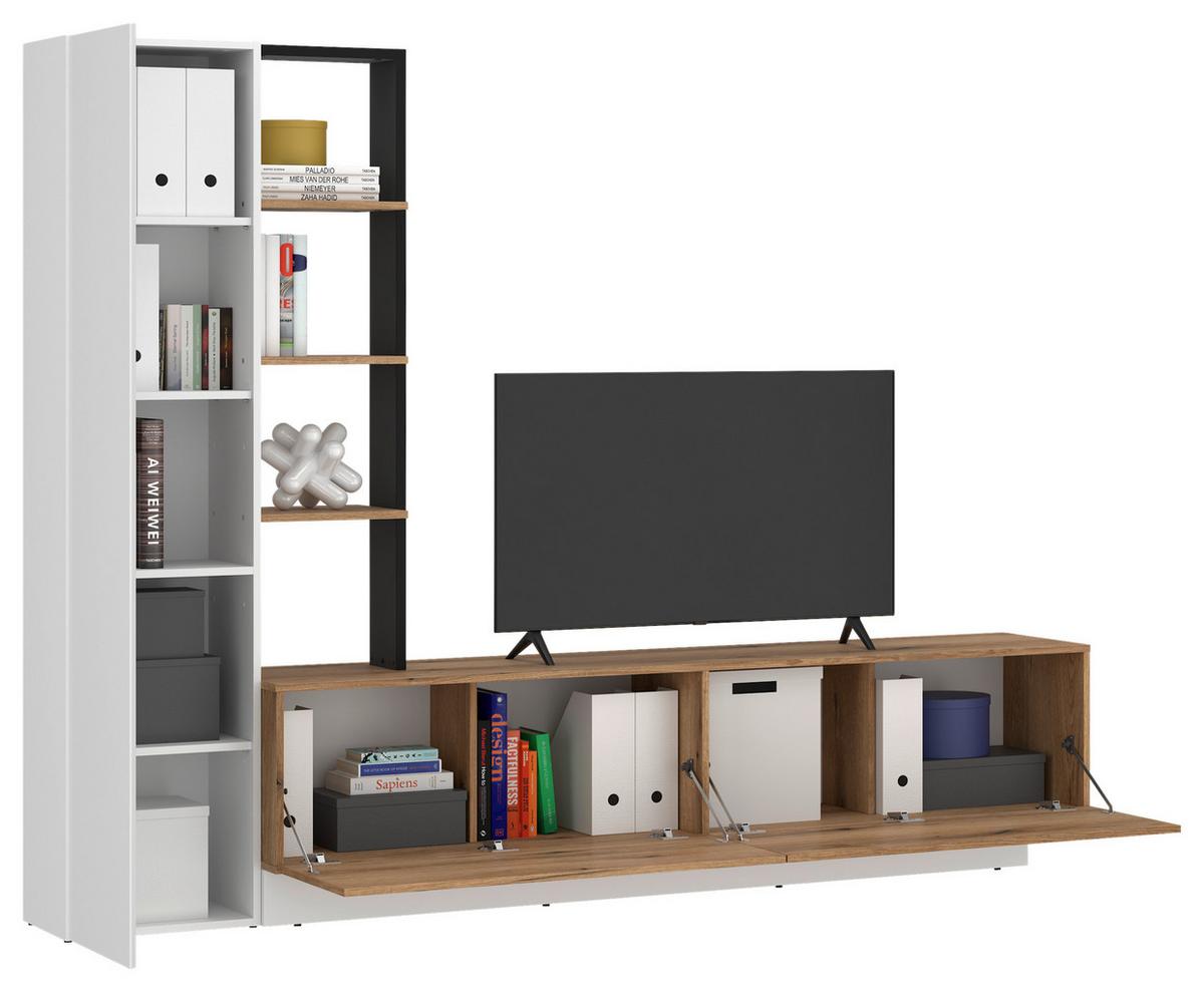 Ansamblu mobilier camera de zi TEVISA - alb/culoare lemn stejar, Modern, material pe bază de lemn (230/180/41,6cm) - Modern Living