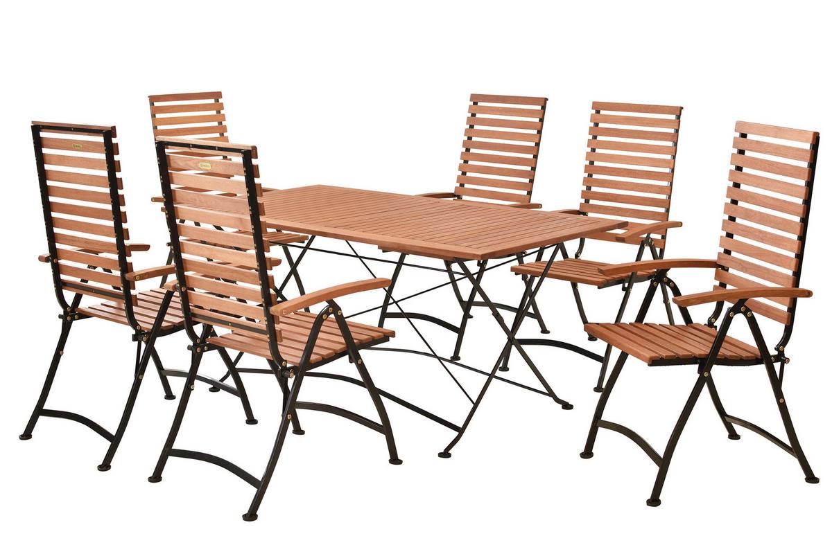 Gartentischgruppe Schlossgarten 7-tlg. - Schwarz/Naturfarben, KONVENTIONELL, Holz/Metall - Gardenson