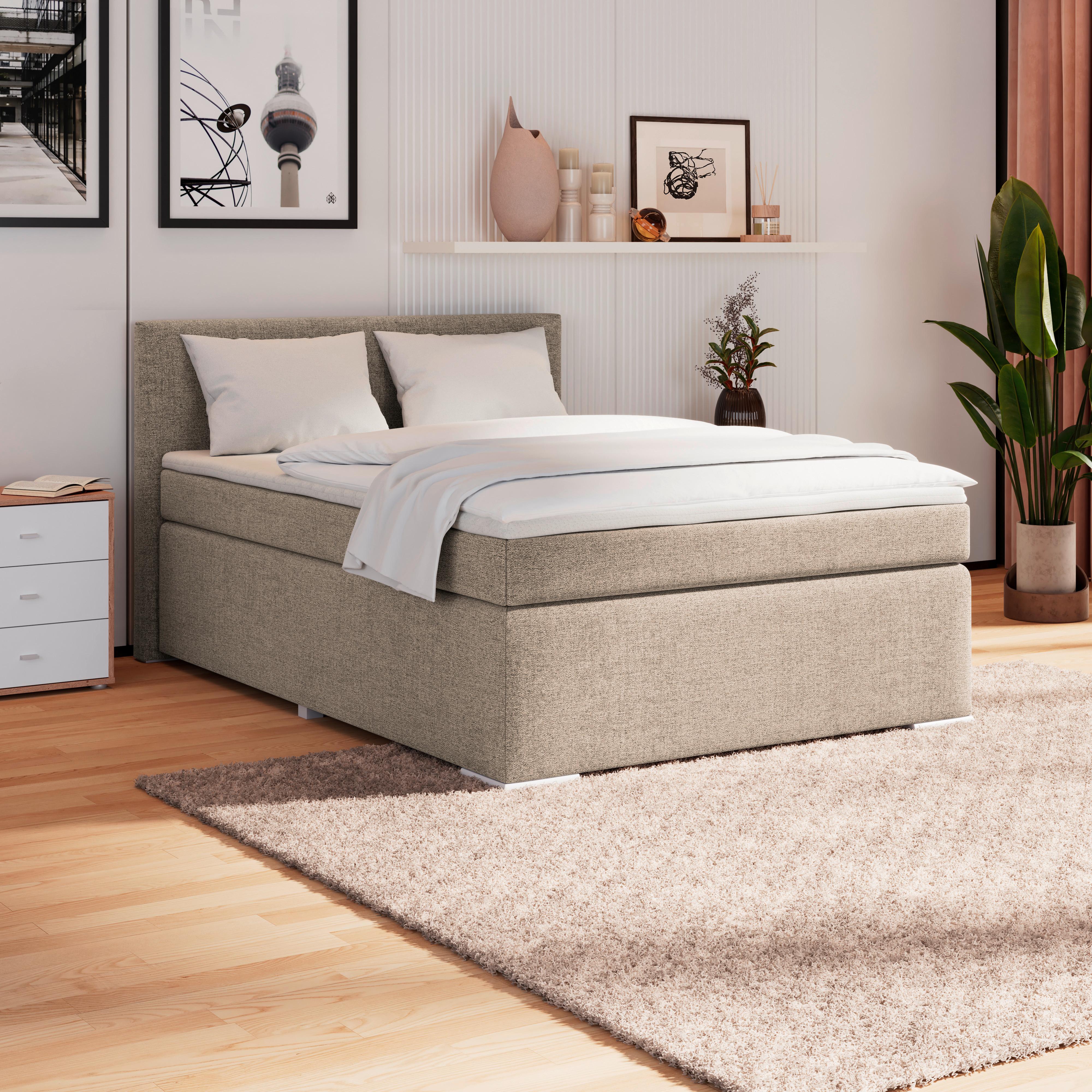 Boxspring Krevet Mira 1 - cappuccino/boje aluminija, Basics, tekstil/plastika (140/200cm)