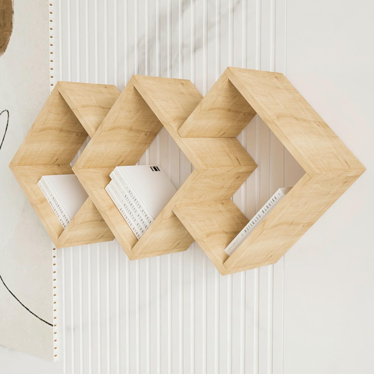 ÉTAGÈRE MURALE GALAXY WANDREGAL - couleur de chêne, Design, matériau de bois (102/42/20cm) - Livetastic