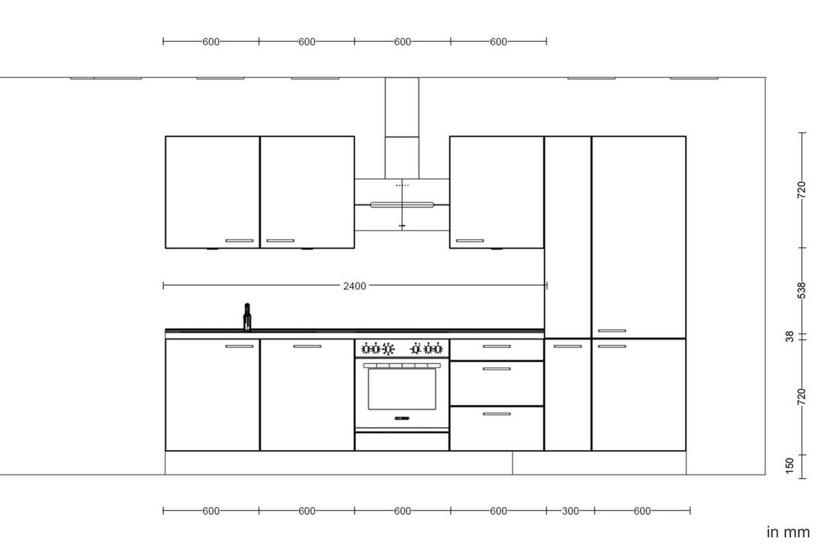 Küchenleerblock Touch High o. Geräte Grau - Eiche dunkel/Edelstahlfarben, MODERN, Holzwerkstoff/Metall (330cm) - Nobilia