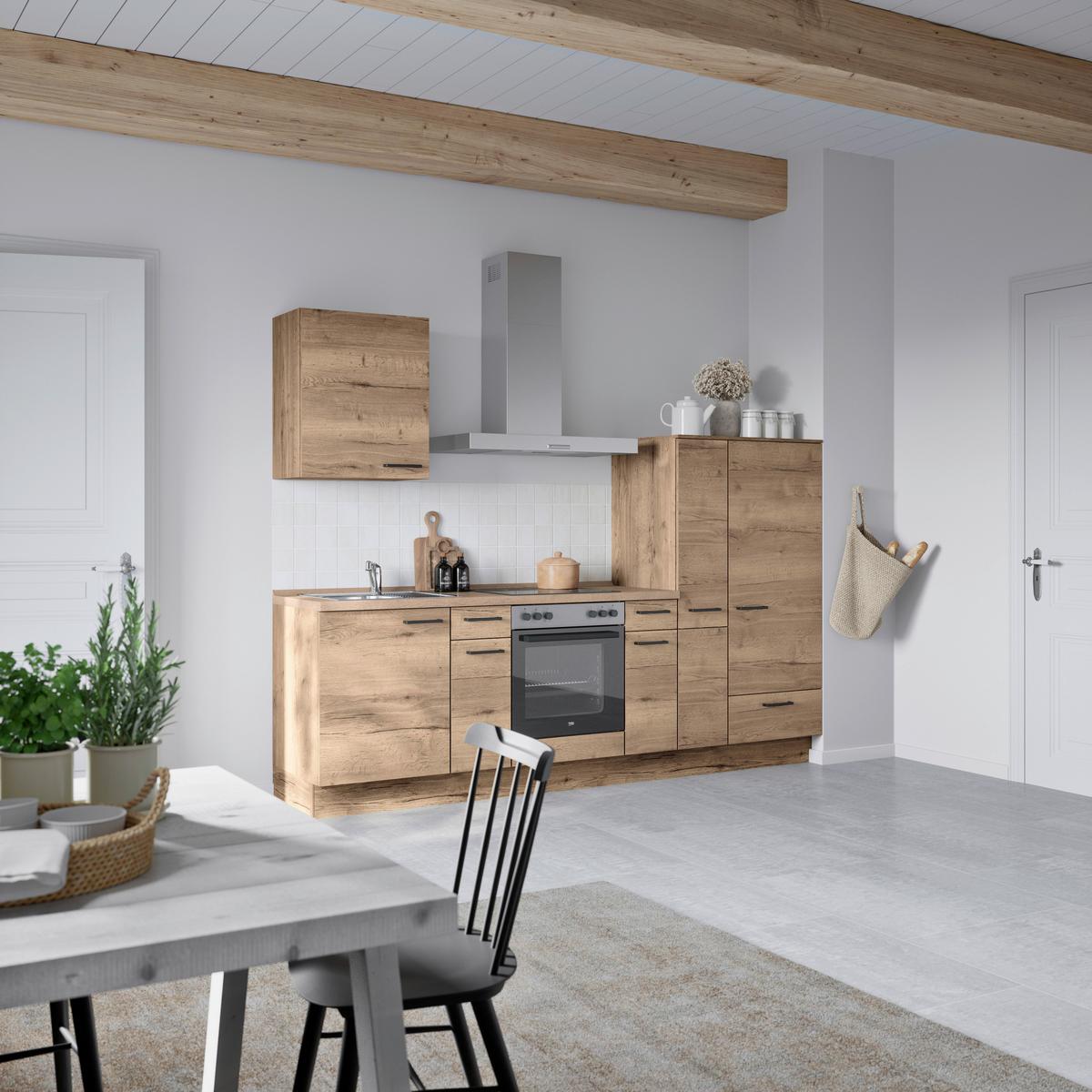 Küchenblock Structura Low m. Geräten Eiche dunkel - Eiche dunkel/Eichefarben, MODERN, Holzwerkstoff/Metall (270cm) - Nobilia