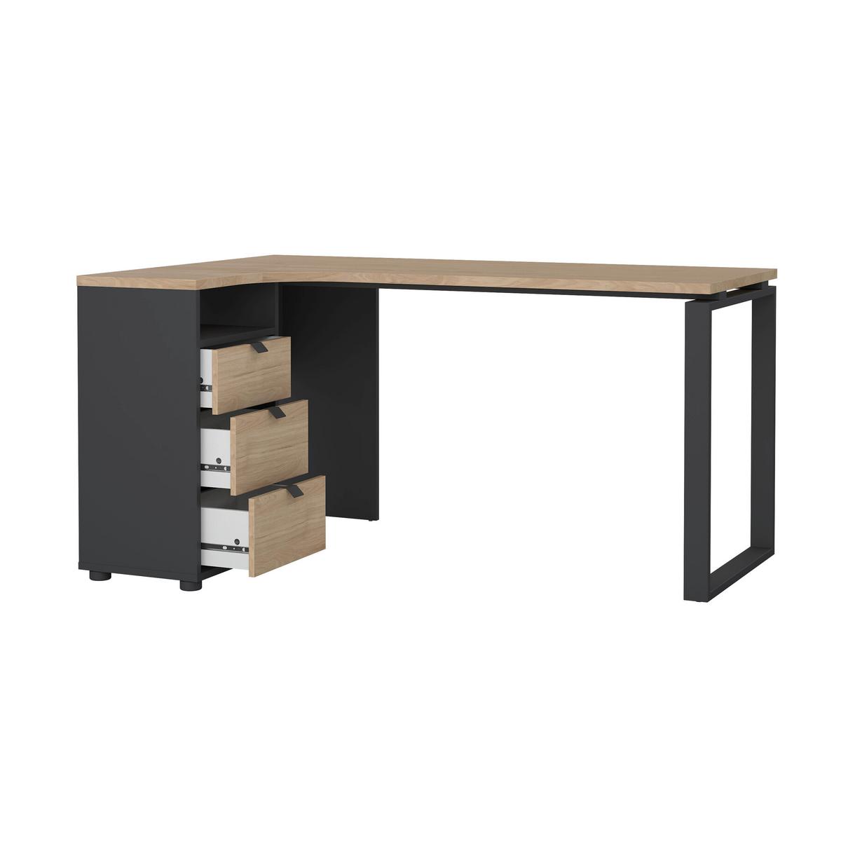 Kotna Pisalna Miza Sign, Siva, Barva Hrasta - siva/barve hrasta, Moderno, kovina/leseni material (150/99,6/75,6cm) - MID.YOU