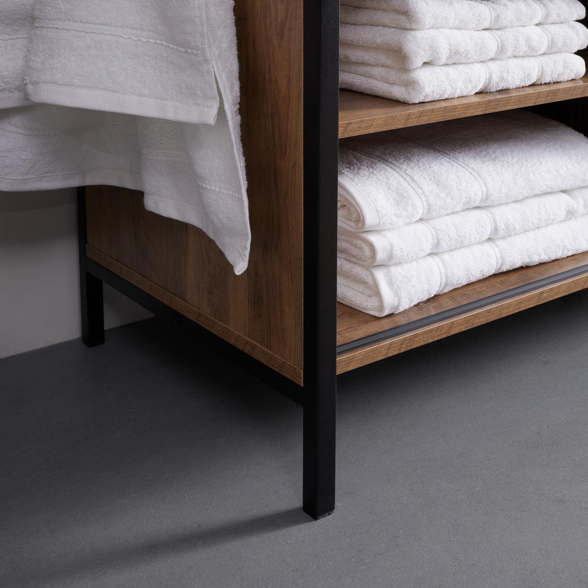 Badezimmer "Dell" mit 2 Waschbecken, Farbe Walnuss - Weiss/Schwarz, Modern, Keramik/Holzwerkstoff (120/85/50cm) - Bessagi Home