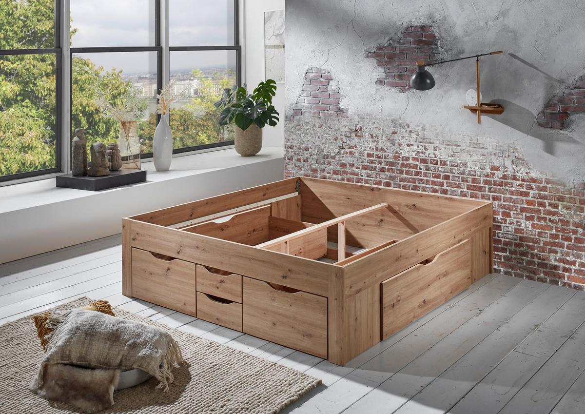 Stauraumbett Noah in Eiche Artisan ca. 180x200cm - Eiche Artisan, KONVENTIONELL, Holzwerkstoff (180/200cm) - Mömax
